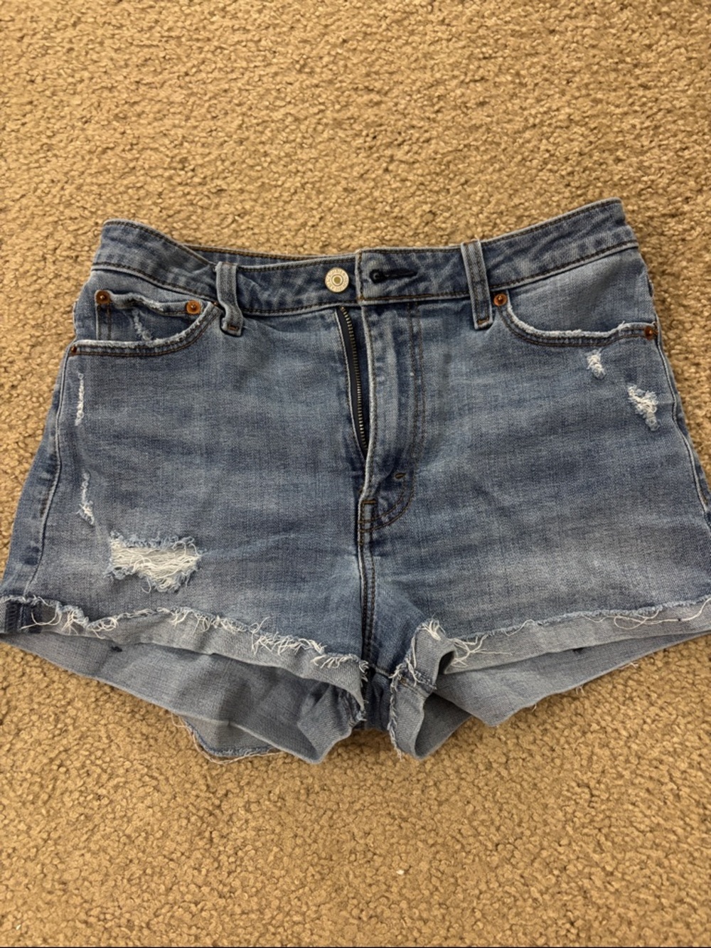 Abercrombie Classic Distressed High Waisted Denim Short Shorts - Light Blue